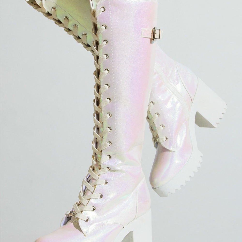Paris Boot - Iridescent Lace-Up Platform Knee-High Boot